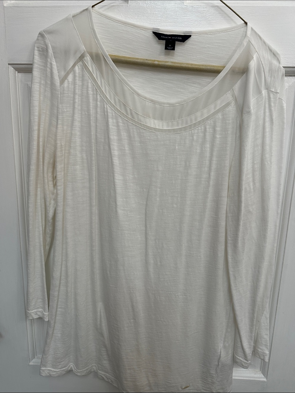 Tommy Hilfiger Cream 3/4 Sleeve Scoop Neck Tee